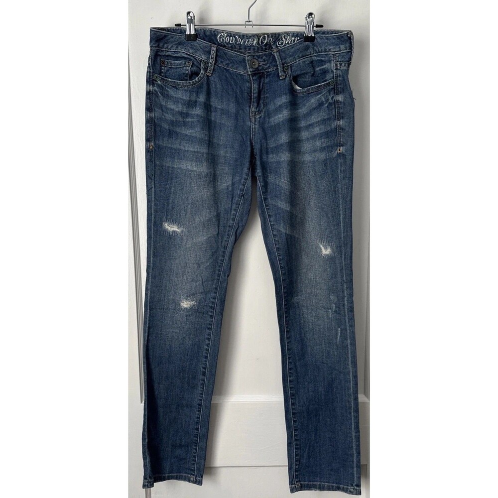 Converse One Star Jeans Straight Leg Slim Fit Distressed Womens 10
